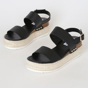 Steve Madden Catia Black Leather Platform Sandals